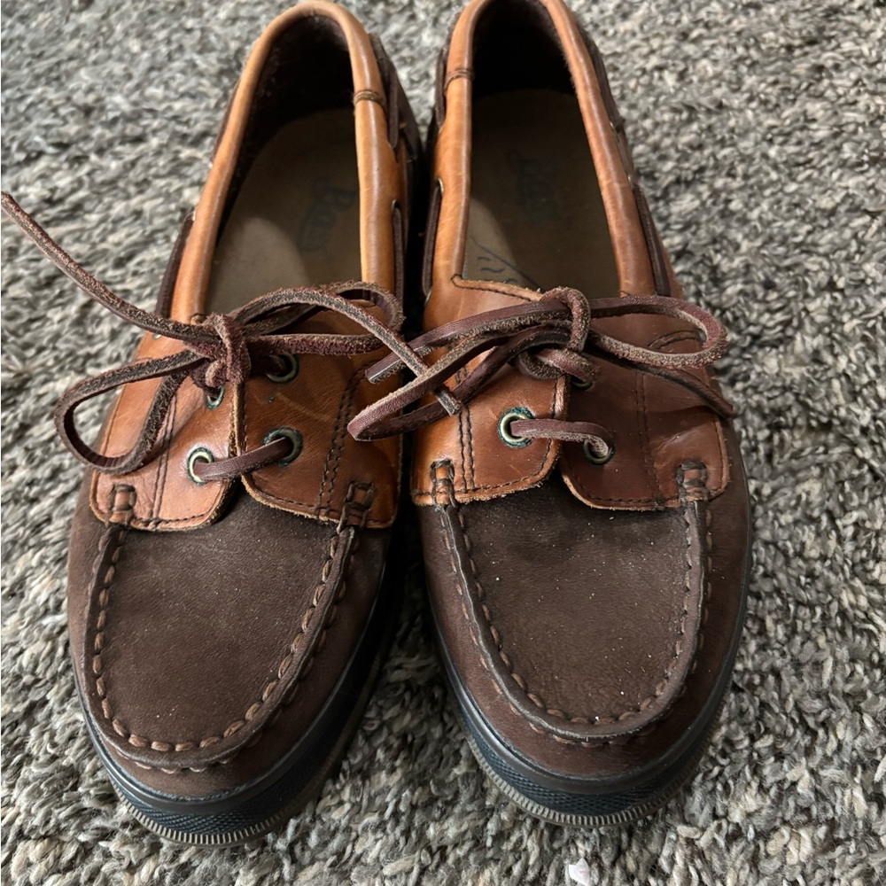 Men's Brown Leather Loafers / Boat Shoes Vintage Bass American Original